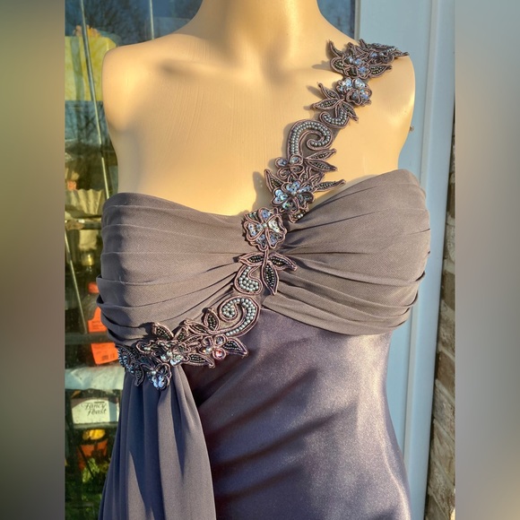 2008 Grey/Silver One Shoulder Draped Prom Dress - Picture 7 of 9